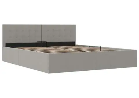 Cadru pat hidraulic cu ladă, gri deschis, 160x200 cm, textil - 3/5