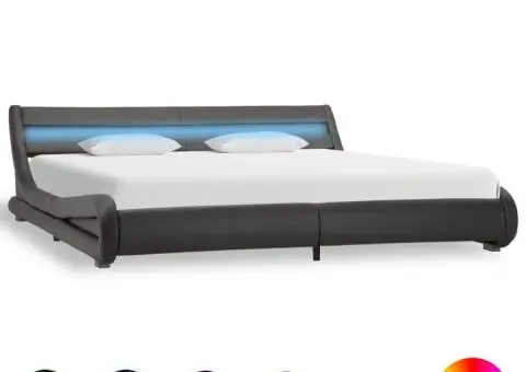 Cadru de pat cu LED, gri, 180 x 200 cm, piele artificială - 1/5