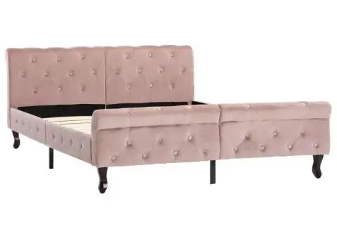 Cadru de pat, roz, 140 x 200 cm, catifea - 2/5