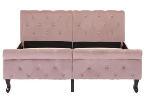 Cadru de pat, roz, 140 x 200 cm, catifea - 3/5