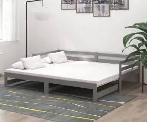 Pat extensibil de zi, 2x(90x200) cm, gri, lemn masiv de pin