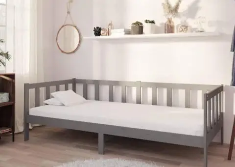 Pat de zi cu saltea, gri, 90x200 cm, lemn masiv de pin - 1/5