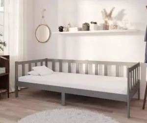 Pat de zi cu saltea, gri, 90x200 cm, lemn masiv de pin