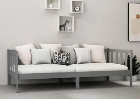 Pat de zi cu saltea, gri, 90x200 cm, lemn masiv de pin - 3/5