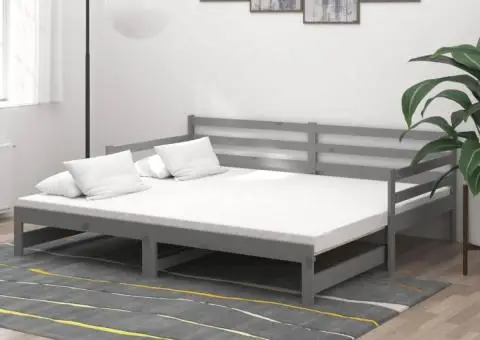 Pat extensibil de zi, 2x(90x200) cm, gri, lemn masiv de pin - 1/5