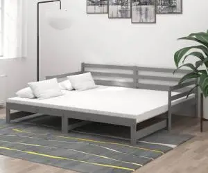 Pat extensibil de zi, 2x(90x200) cm, gri, lemn masiv de pin