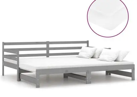 Pat extensibil de zi, 2x(90x200) cm, gri, lemn masiv de pin - 2/5