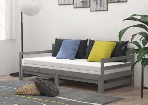 Pat extensibil de zi, 2x(90x200) cm, gri, lemn masiv de pin - 3/5