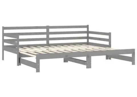 Pat extensibil de zi, 2x(90x200) cm, gri, lemn masiv de pin - 4/5
