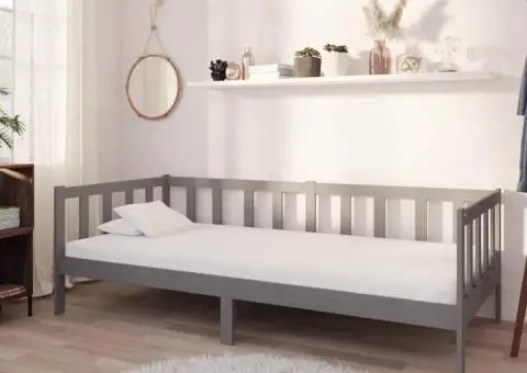 Pat de zi cu saltea, gri, 90x200 cm, lemn masiv de pin - 1/5