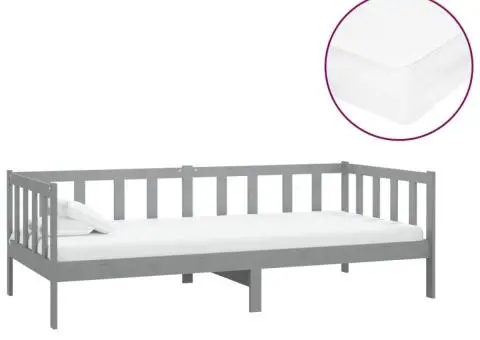 Pat de zi cu saltea, gri, 90x200 cm, lemn masiv de pin - 2/5