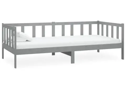 Pat de zi cu saltea, gri, 90x200 cm, lemn masiv de pin - 4/5