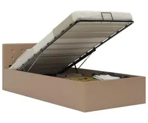 Cadru pat hidraulic cu ladă cappuccino 90x200cm piele ecologică