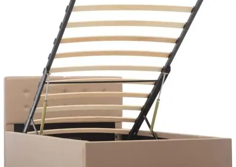 Cadru pat hidraulic cu ladă cappuccino 90x200cm piele ecologică - 2/5