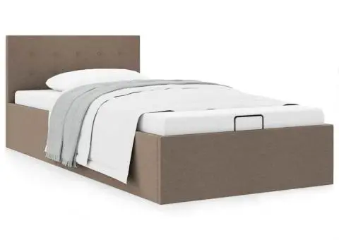 Cadru pat hidraulic cu depozitare, gri taupe, 90x200 cm, textil - 1/5