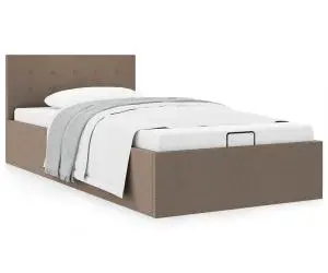 Cadru pat hidraulic cu depozitare, gri taupe, 90x200 cm, textil