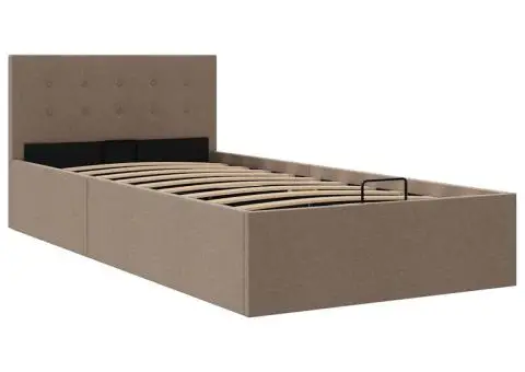 Cadru pat hidraulic cu depozitare, gri taupe, 90x200 cm, textil - 3/5