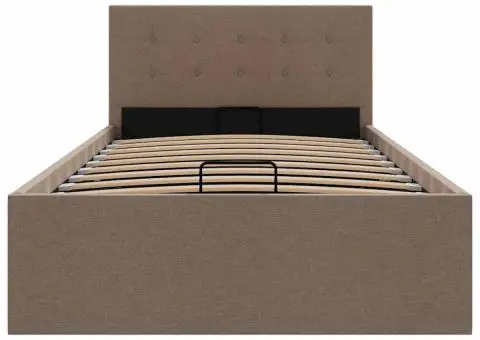 Cadru pat hidraulic cu depozitare, gri taupe, 90x200 cm, textil - 5/5