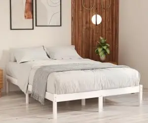 Cadru de pat, alb, 140x190 cm, lemn masiv de pin
