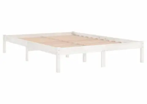 Cadru de pat, alb, 140x190 cm, lemn masiv de pin - 3/5