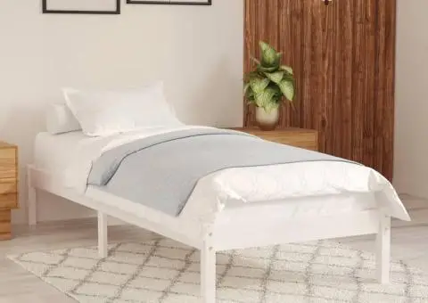 Cadru de pat, alb, 100x200 cm, lemn masiv de pin - 1/5