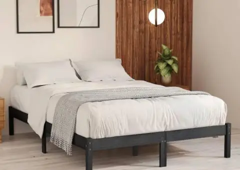 Cadru de pat Super King, gri, 180x200 cm, lemn masiv - 1/5