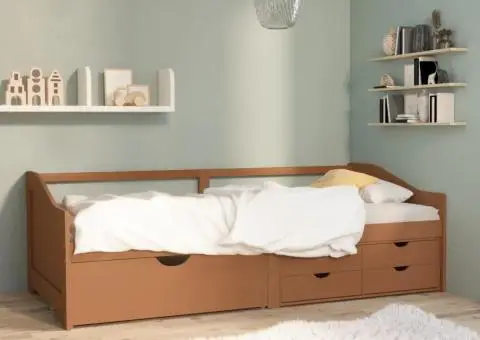 Pat de zi, 3 locuri, sertare, maro miere, 90x200 cm, lemn pin - 1/5