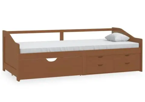 Pat de zi, 3 locuri, sertare, maro miere, 90x200 cm, lemn pin - 2/5