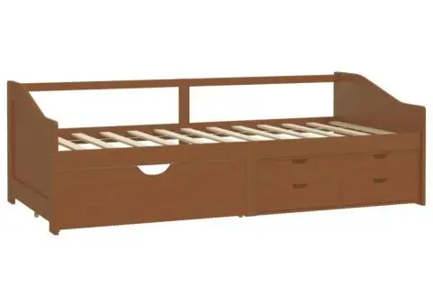 Pat de zi, 3 locuri, sertare, maro miere, 90x200 cm, lemn pin - 3/5