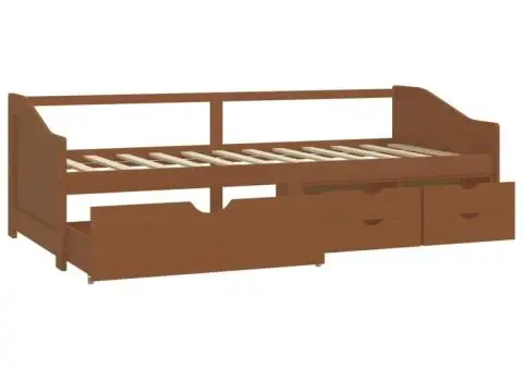 Pat de zi, 3 locuri, sertare, maro miere, 90x200 cm, lemn pin - 4/5