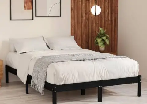 Cadru de pat, negru, 200x200 cm, lemn masiv de pin - 1/5