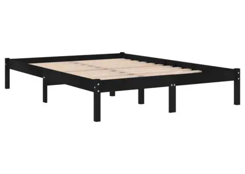 Cadru de pat, negru, 200x200 cm, lemn masiv de pin - 3/5