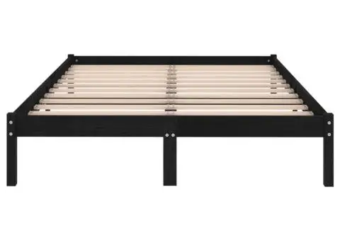 Cadru de pat, negru, 200x200 cm, lemn masiv de pin - 4/5