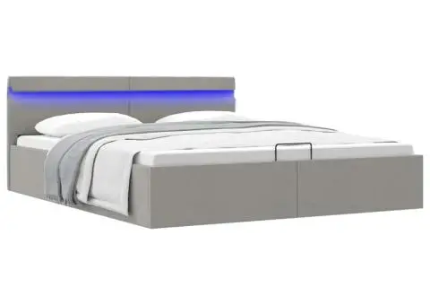 Cadru pat hidraulic cu ladă LED gri deschis 160x200 cm, textil - 1/5