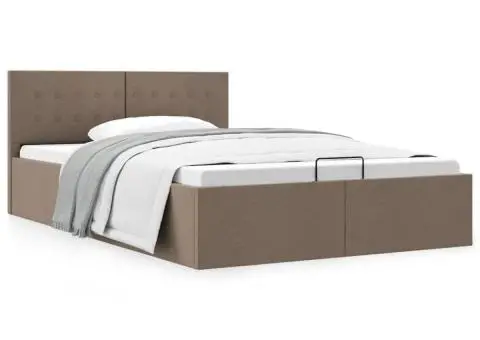 Cadru de pat hidraulic cu ladă, gri taupe, 120 x 200 cm, textil - 1/5