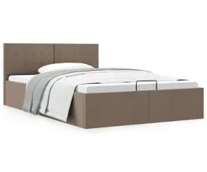 Cadru de pat hidraulic cu ladă, gri taupe, 120 x 200 cm, textil