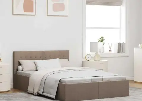 Cadru de pat hidraulic cu ladă, gri taupe, 120 x 200 cm, textil - 4/5