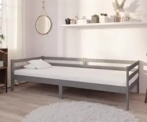 Pat de zi cu saltea, gri, 90x200 cm, lemn masiv de pin