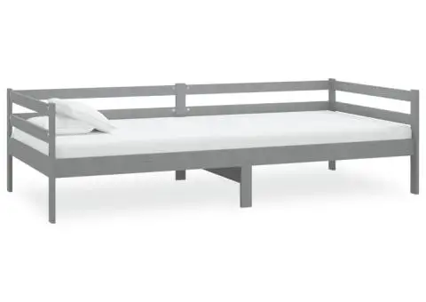 Pat de zi cu saltea, gri, 90x200 cm, lemn masiv de pin - 4/5