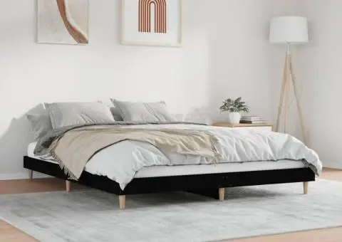 Cadru de pat, negru, 200x200 cm, lemn prelucrat - 4/5