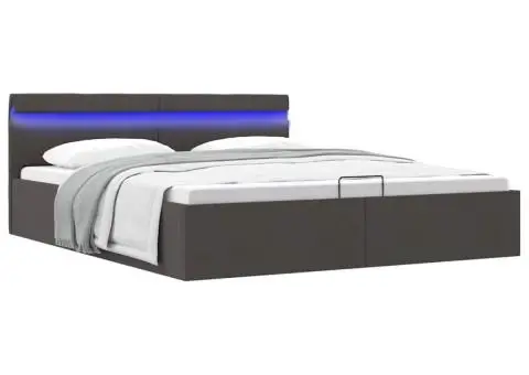 Cadru pat hidraulic ladă LED gri închis, 160x200 cm, textil - 1/5