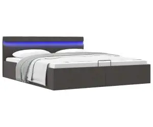 Cadru pat hidraulic ladă LED gri închis, 160x200 cm, textil