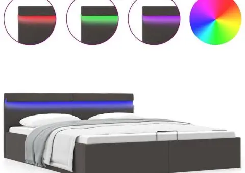 Cadru pat hidraulic ladă LED gri închis, 160x200 cm, textil - 2/5