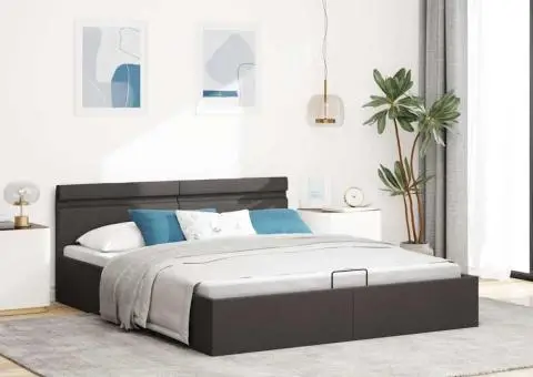 Cadru pat hidraulic ladă LED gri închis, 160x200 cm, textil - 4/5