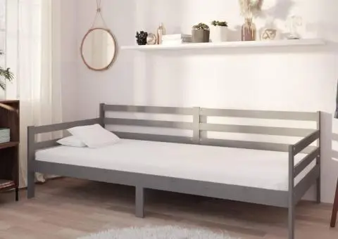 Pat de zi cu saltea, gri, 90x200 cm, lemn masiv de pin - 1/5