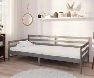 Pat de zi cu saltea, gri, 90x200 cm, lemn masiv de pin
