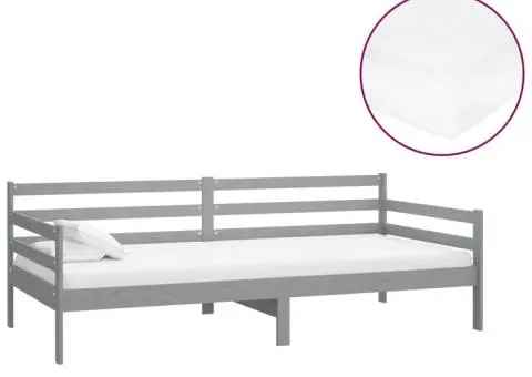 Pat de zi cu saltea, gri, 90x200 cm, lemn masiv de pin - 2/5