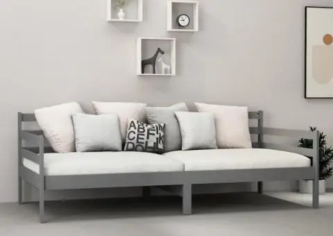 Pat de zi cu saltea, gri, 90x200 cm, lemn masiv de pin - 3/5