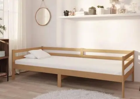 Pat de zi cu saltea, maro miere, 90x200 cm, lemn masiv de pin - 1/5