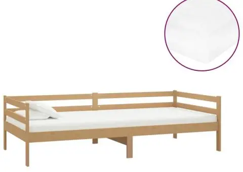 Pat de zi cu saltea, maro miere, 90x200 cm, lemn masiv de pin - 2/5